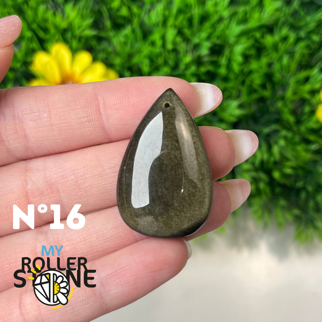Pendentif Obsidienne dorée 5A percé