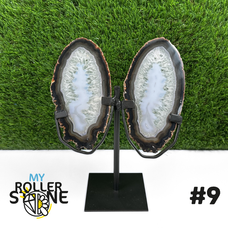 Tranche Duo d'Agate sur Support Métal #9