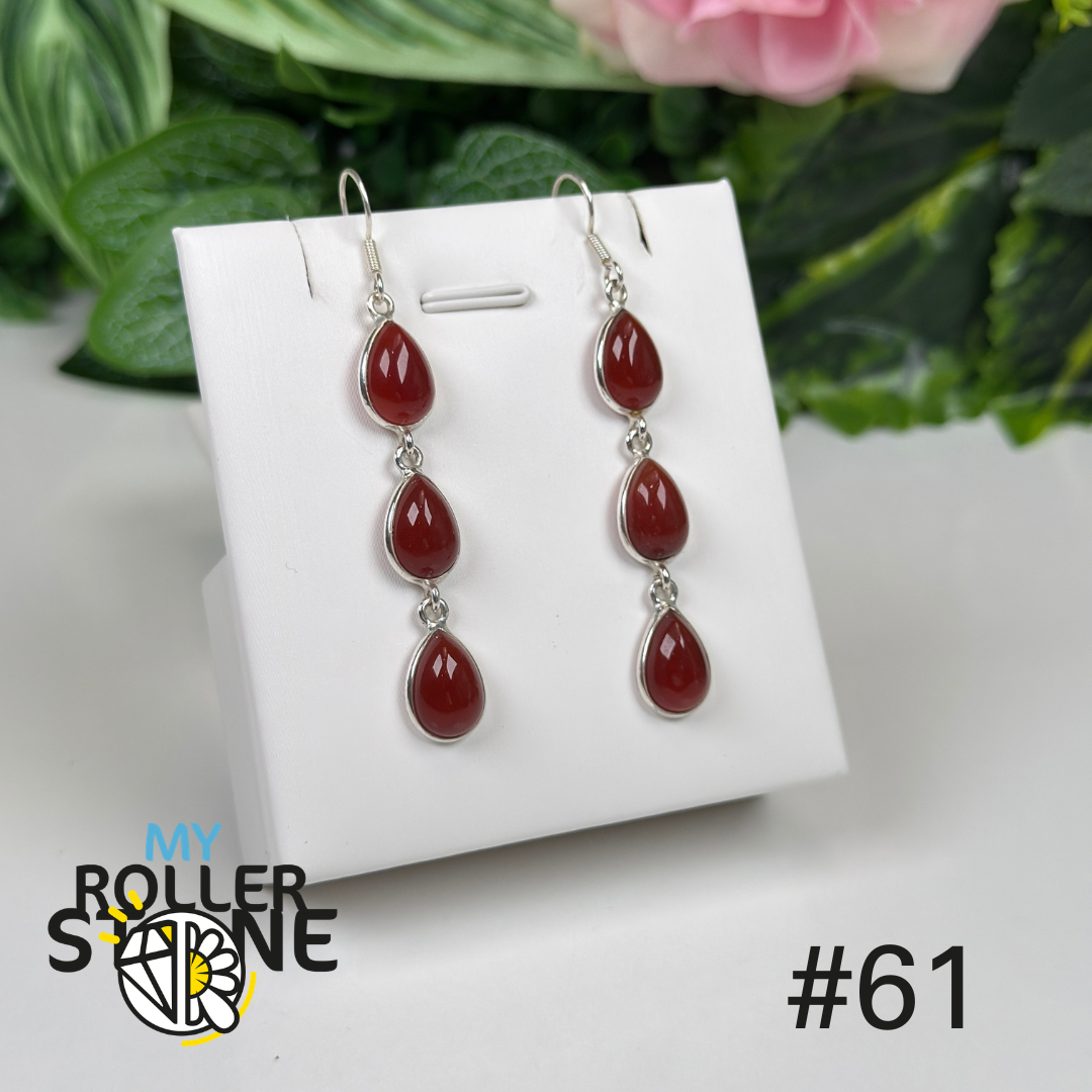 Boucles d’oreilles argent 925 cornaline serti clos #BE61