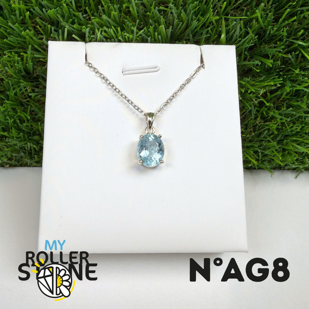 Pendentif Aigue-Marine Facettée Argent 925 #AG8