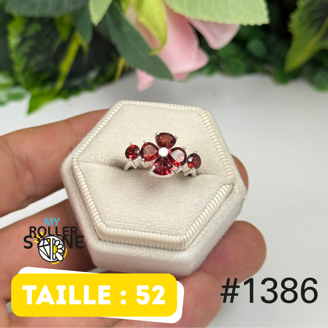 Bague argent 925 grenat facetté #1386