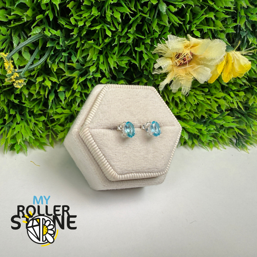 Boucles d’Oreilles Puce Apatite Bleue Néon Facettée Argent 925 – SBC106-NBF