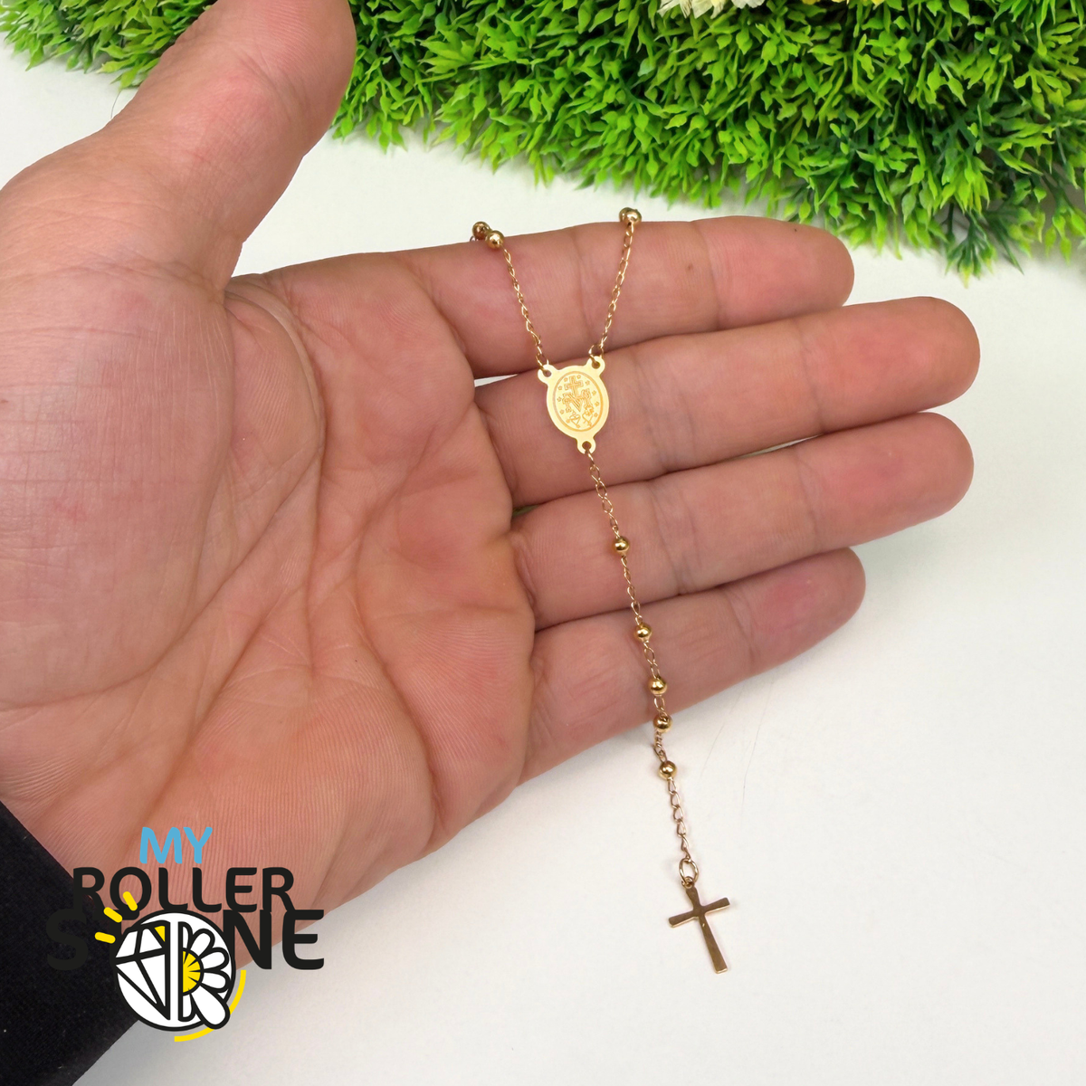 Chapelet de Prière Doré – Croix & Médaille Vierge Marie – Acier Inoxydable 304