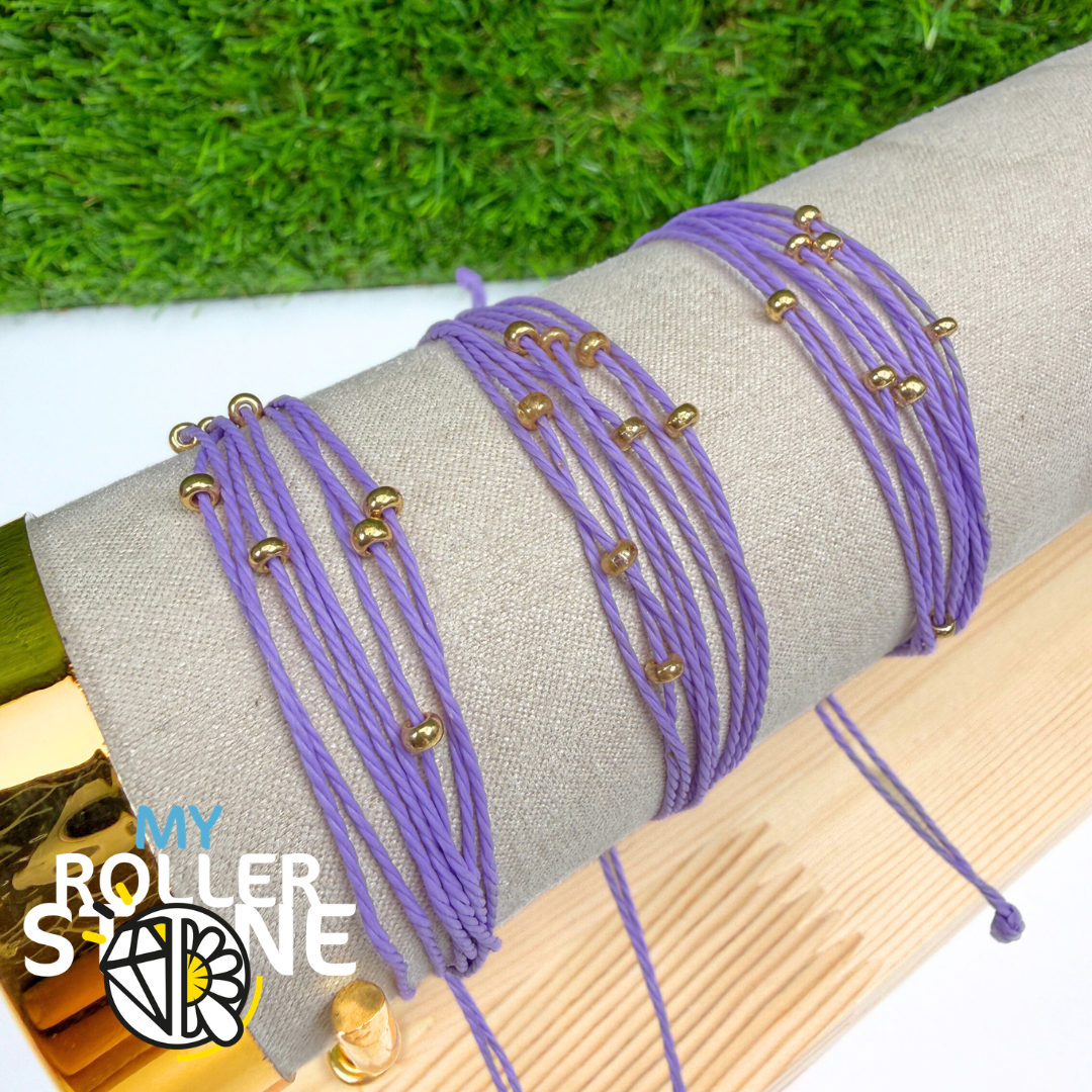 Bracelet Cordon Ciré Violet avec Perles