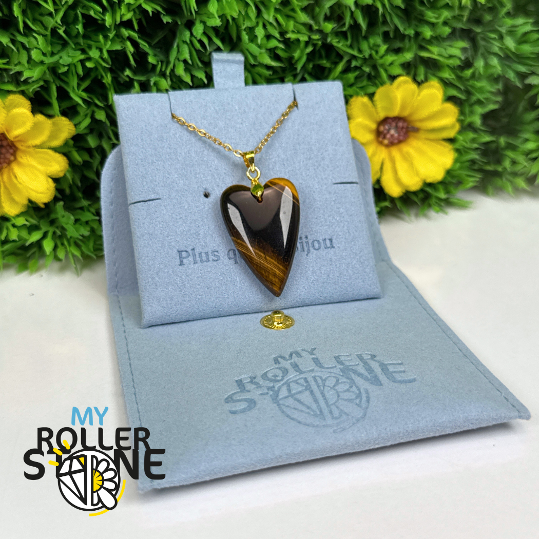 Pendentif long Coeur Oeil de tigre