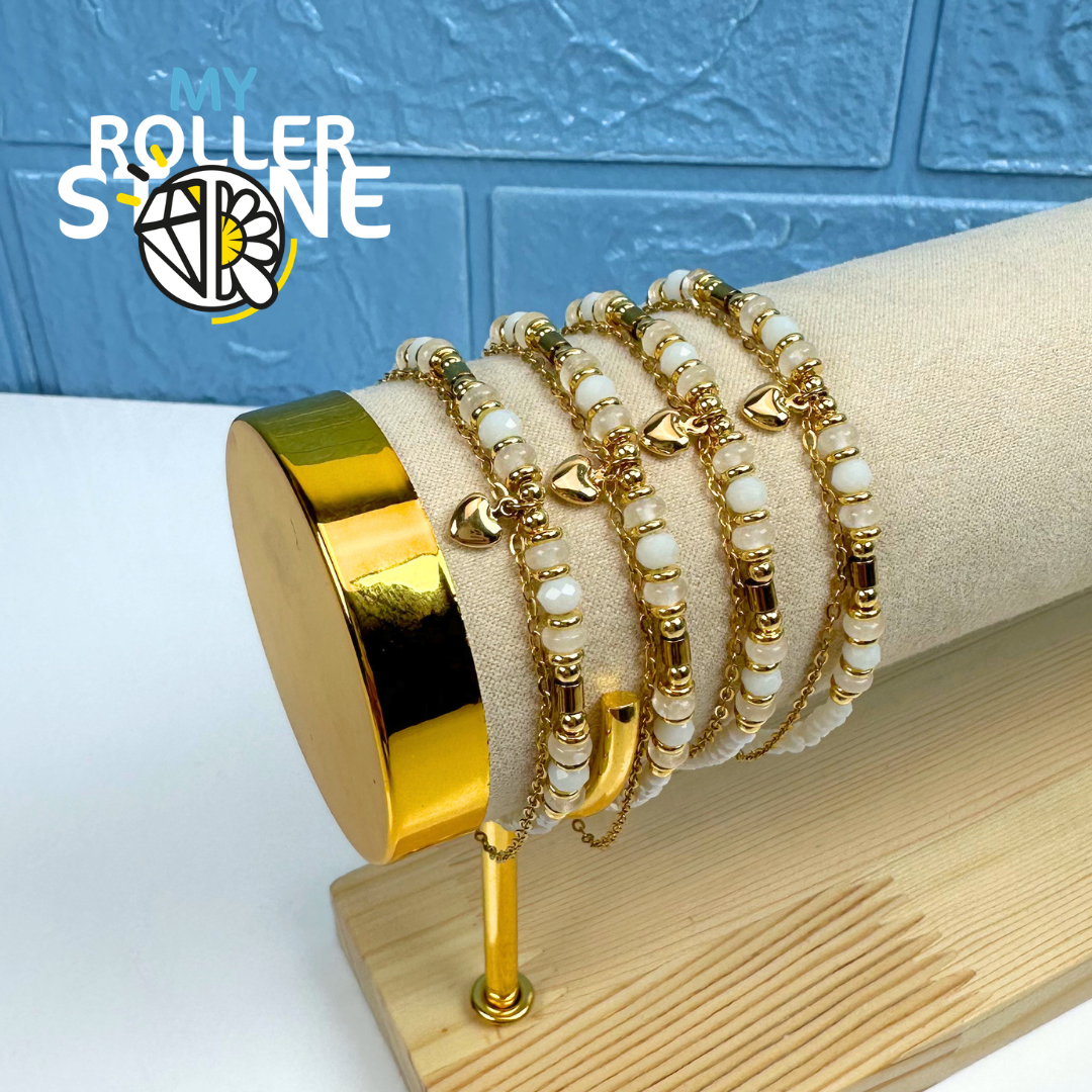 Bracelet Doubles rangs Pierres naturelles et coeur