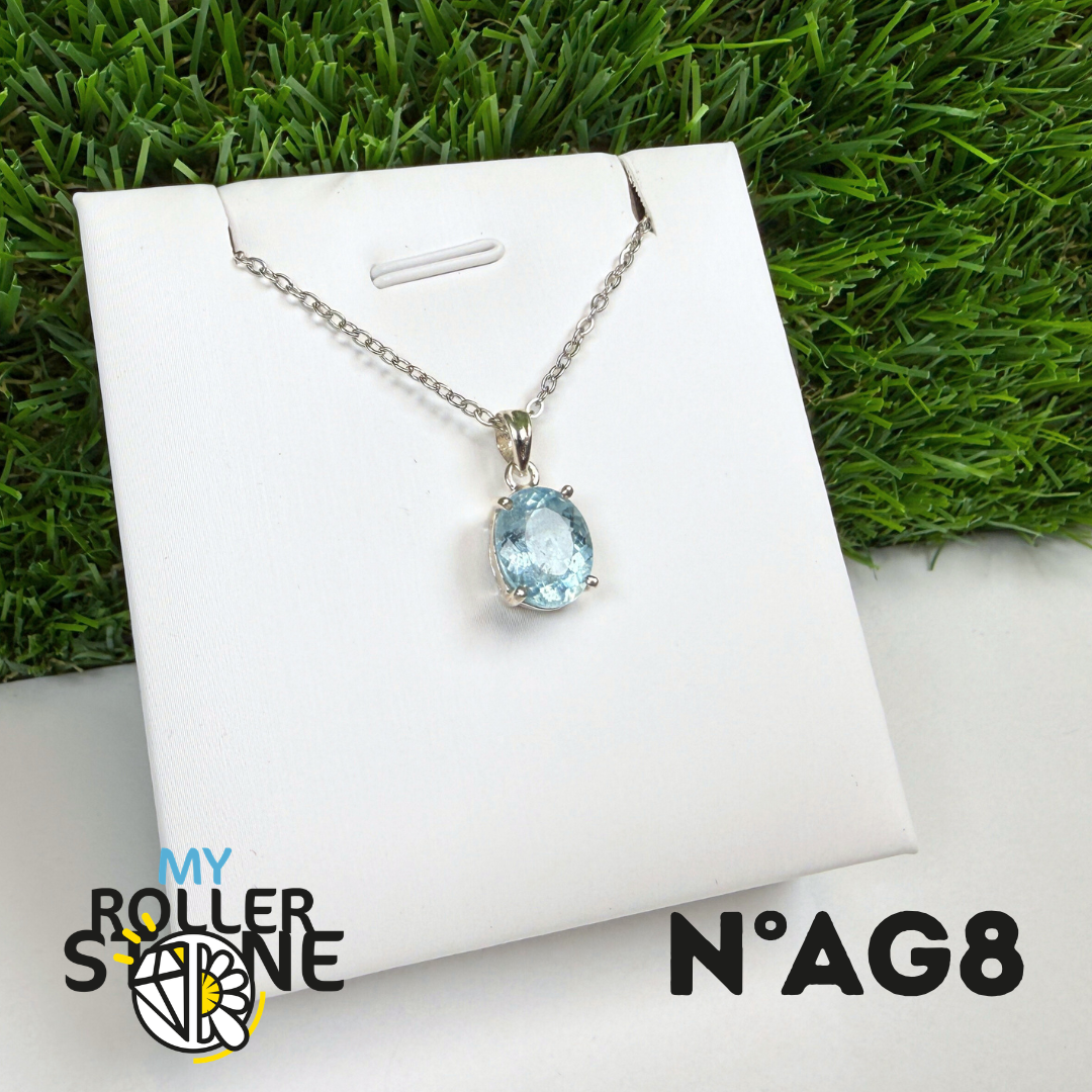Pendentif Aigue-Marine Facettée Argent 925 #AG8