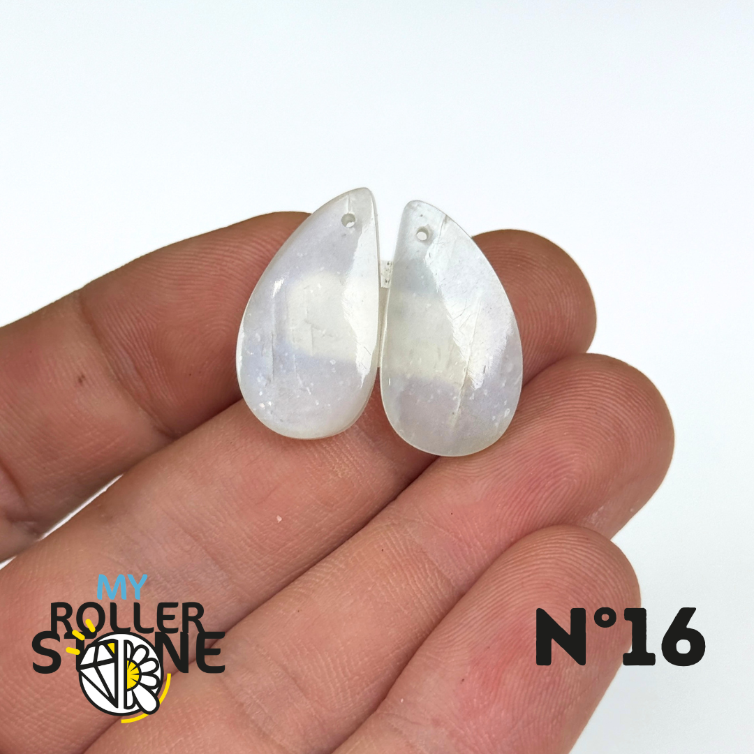 Paire de Cabochon percé en Pierre de lune D'Inde pour Boucles d'oreilles