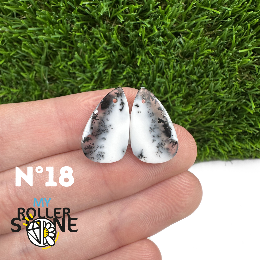 Paire de cabochons Opale Dendritique percé (Pour Boucles d'oreilles)