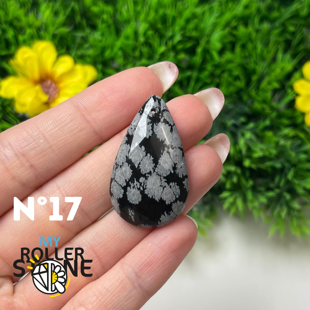 Pendentif Obsidienne flocon de neige 5A percé