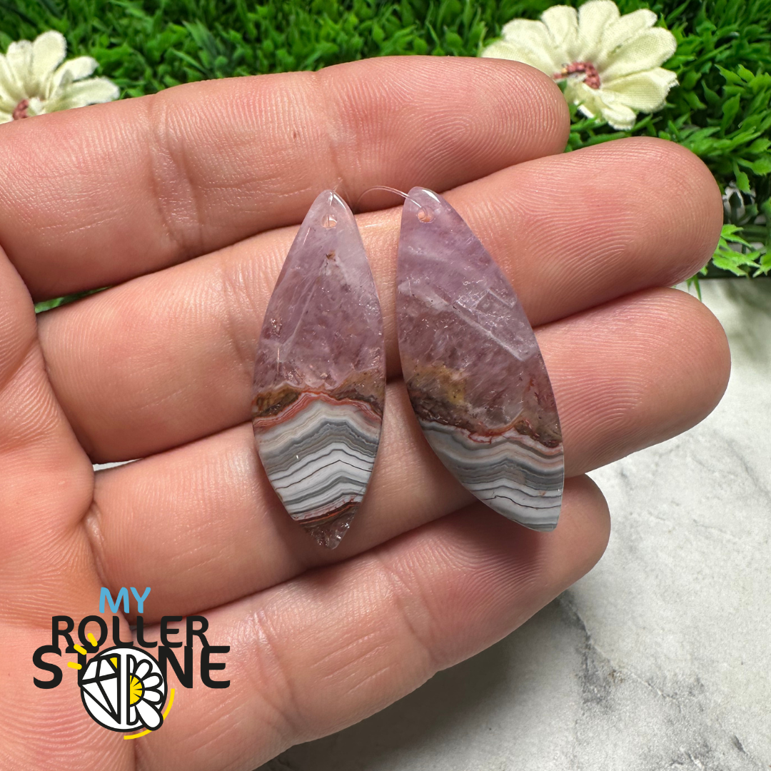 Paire de Cabochons percées Améthyste Agatisée Feuille