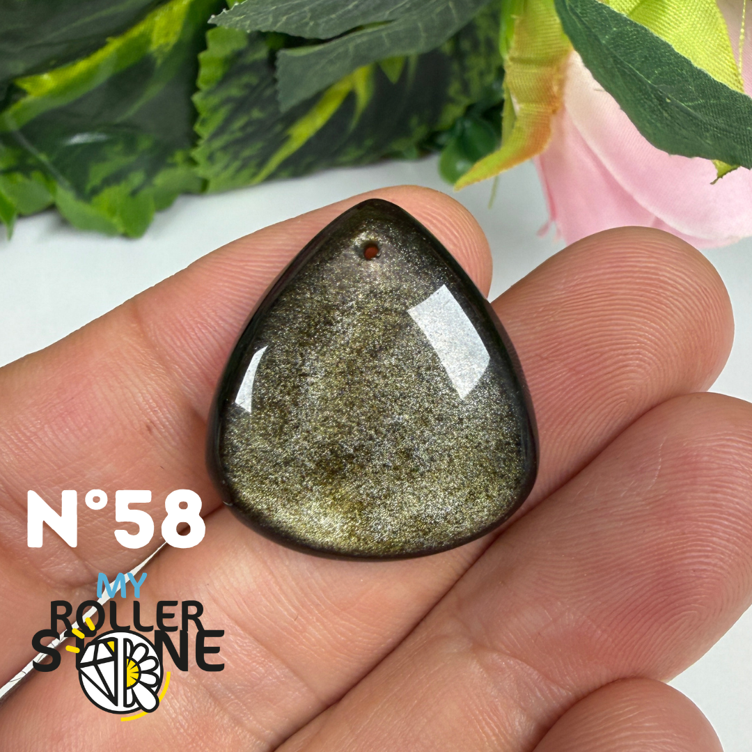 Pendentif Obsidienne dorée 5A percé