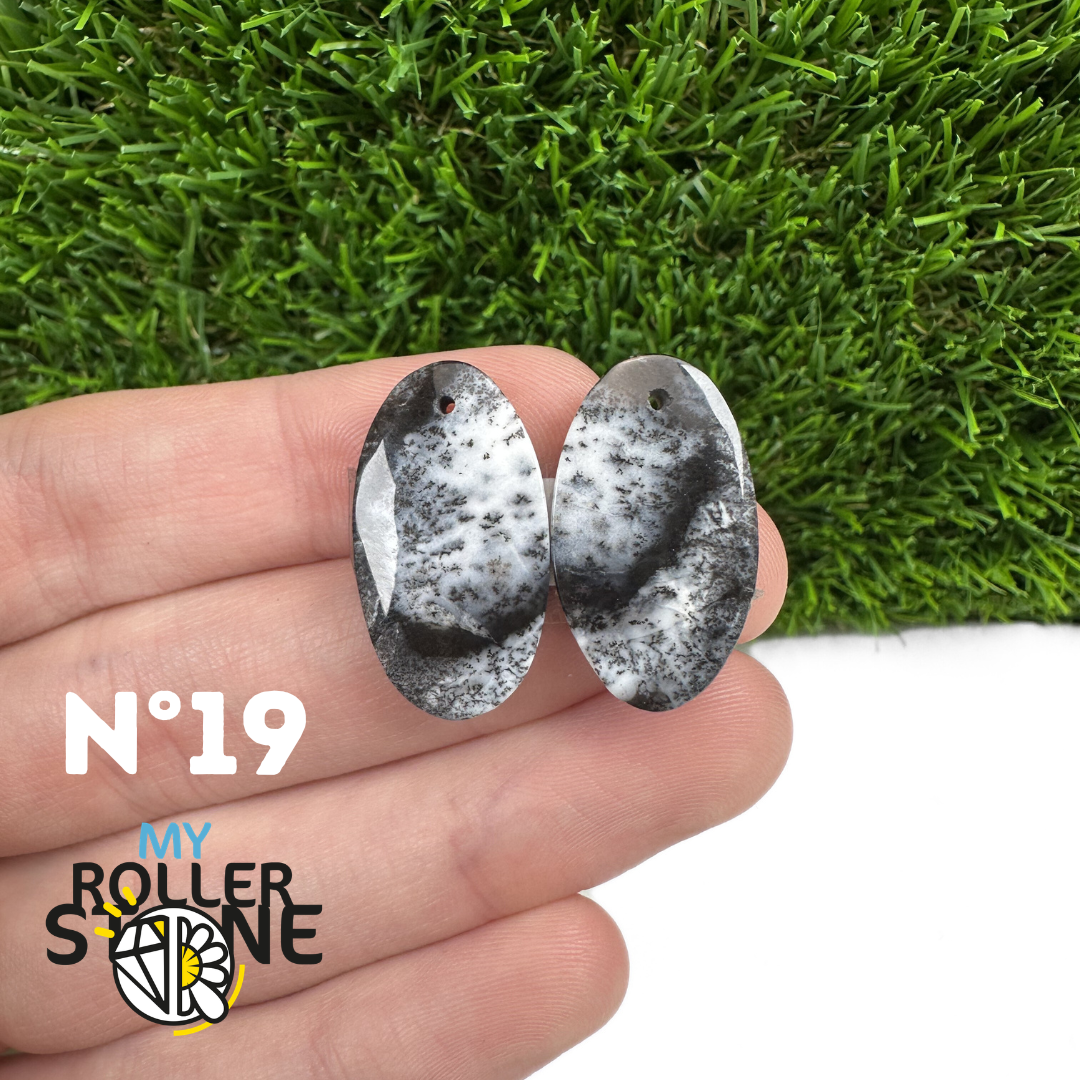 Paire de cabochons Opale Dendritique percé (Pour Boucles d'oreilles)