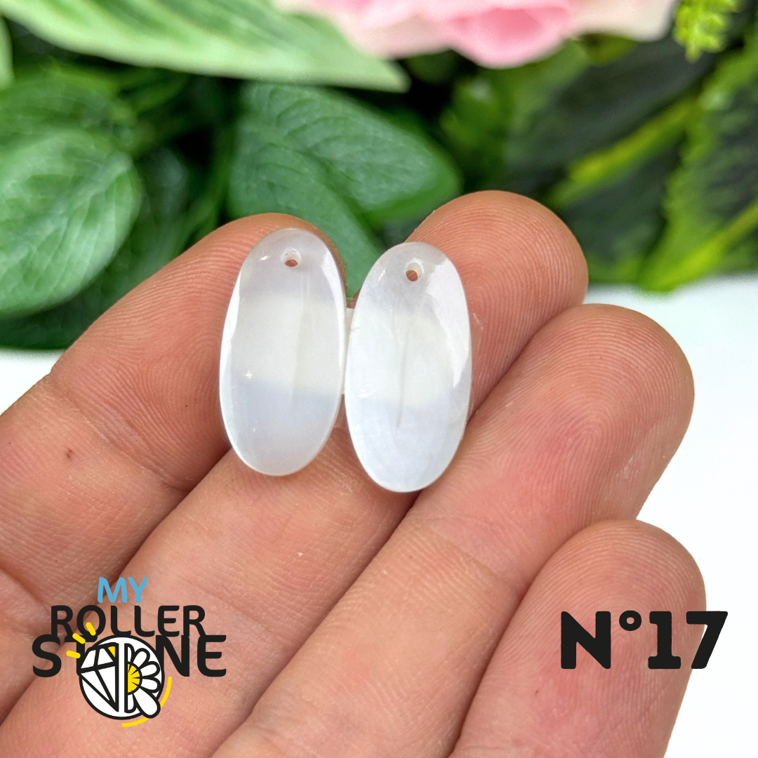 Paire de Cabochon percé en Pierre de lune D'Inde pour Boucles d'oreilles