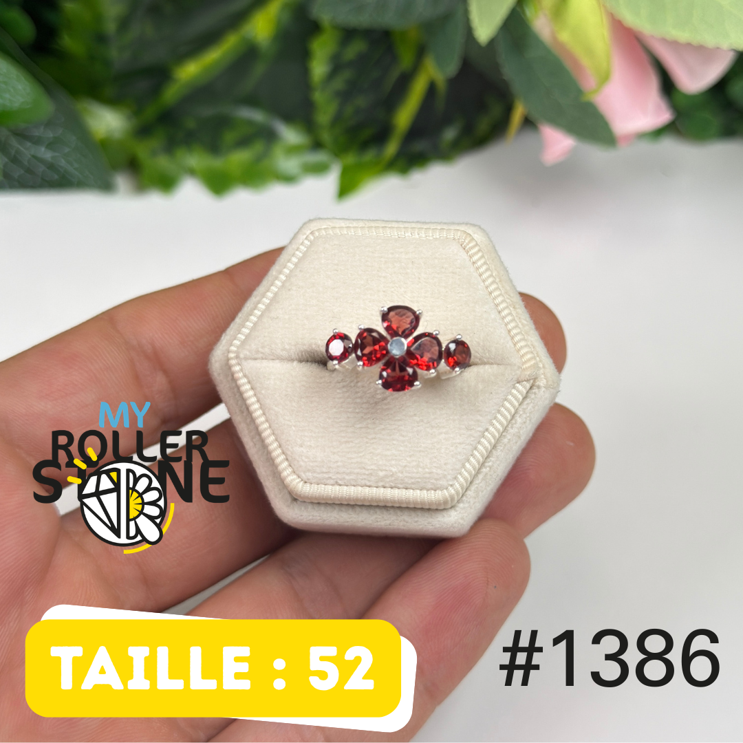 Bague argent 925 grenat facetté #1386