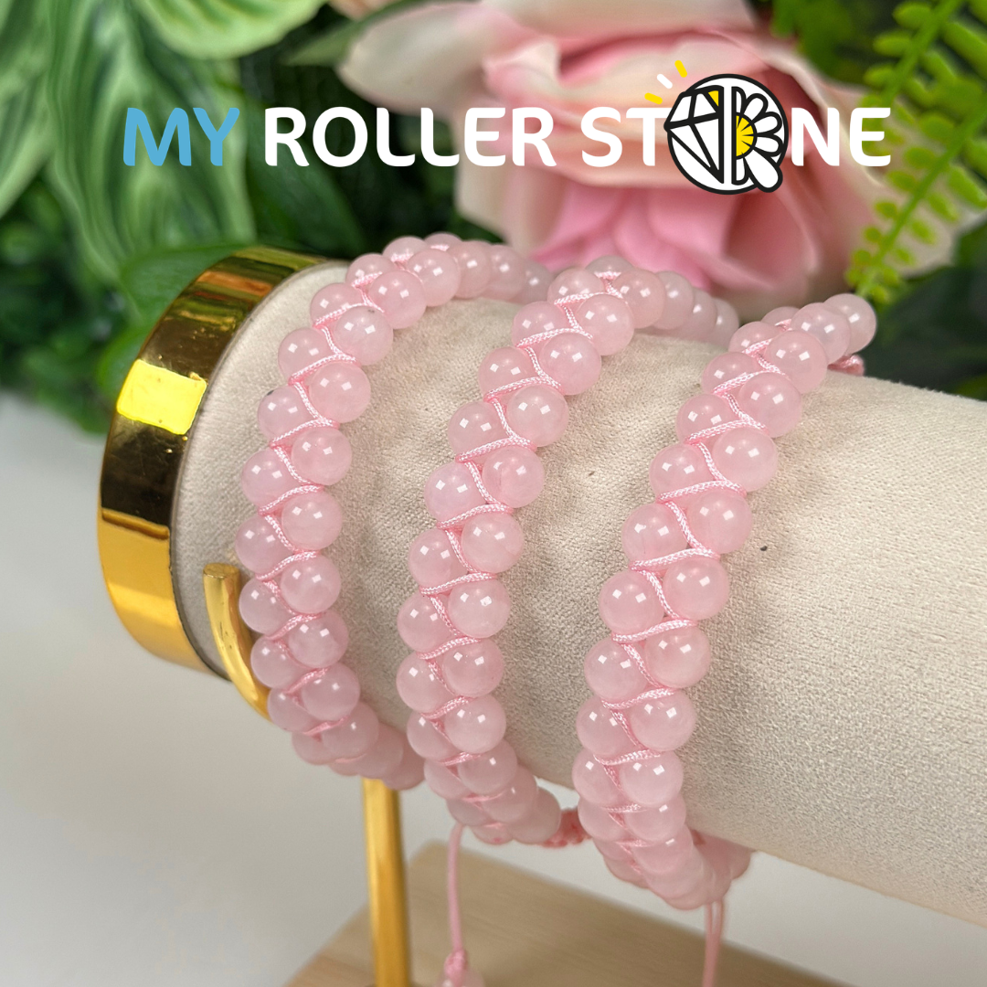 Bracelet Ajustable Tressé Quartz Rose