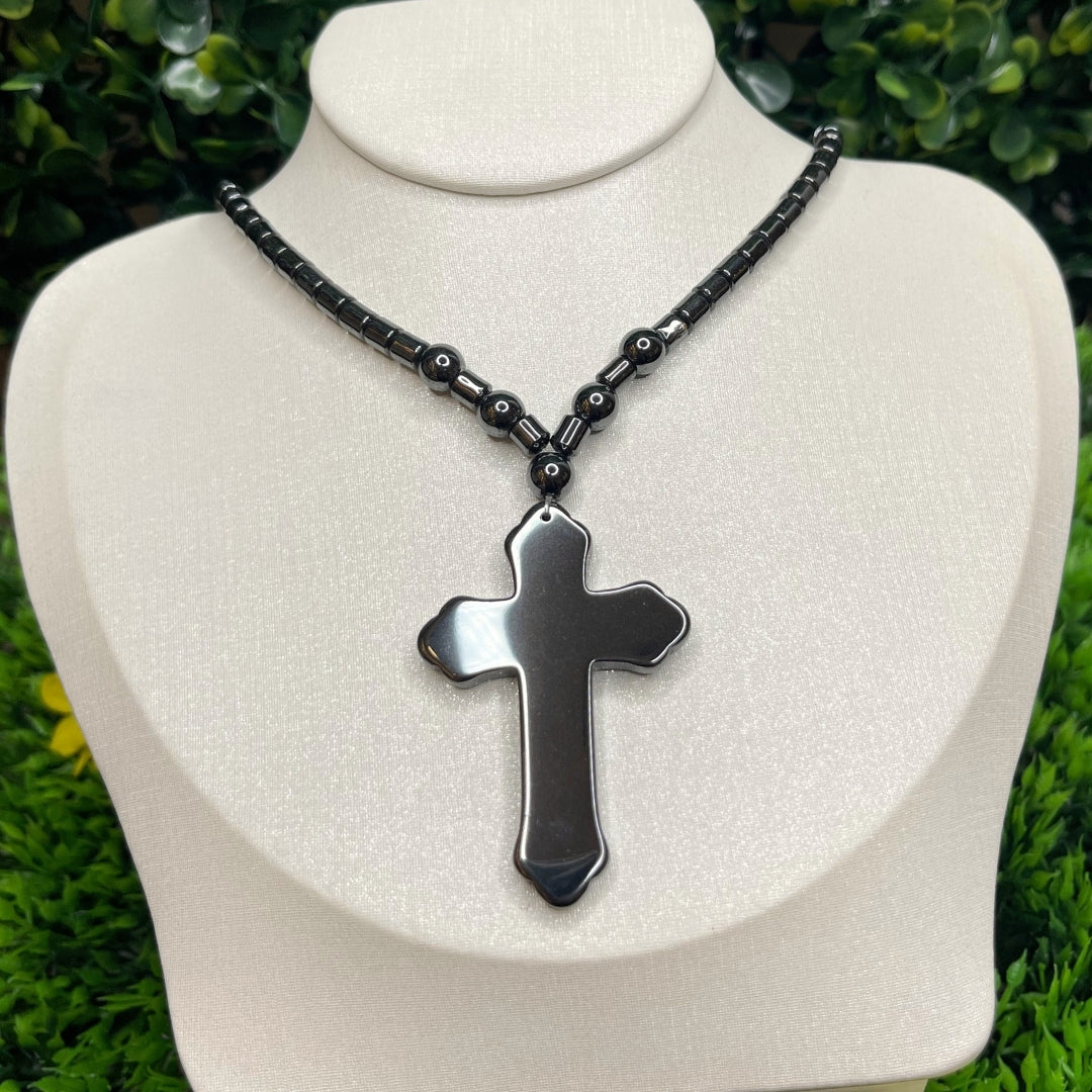 Collier en Hématite Grande Croix