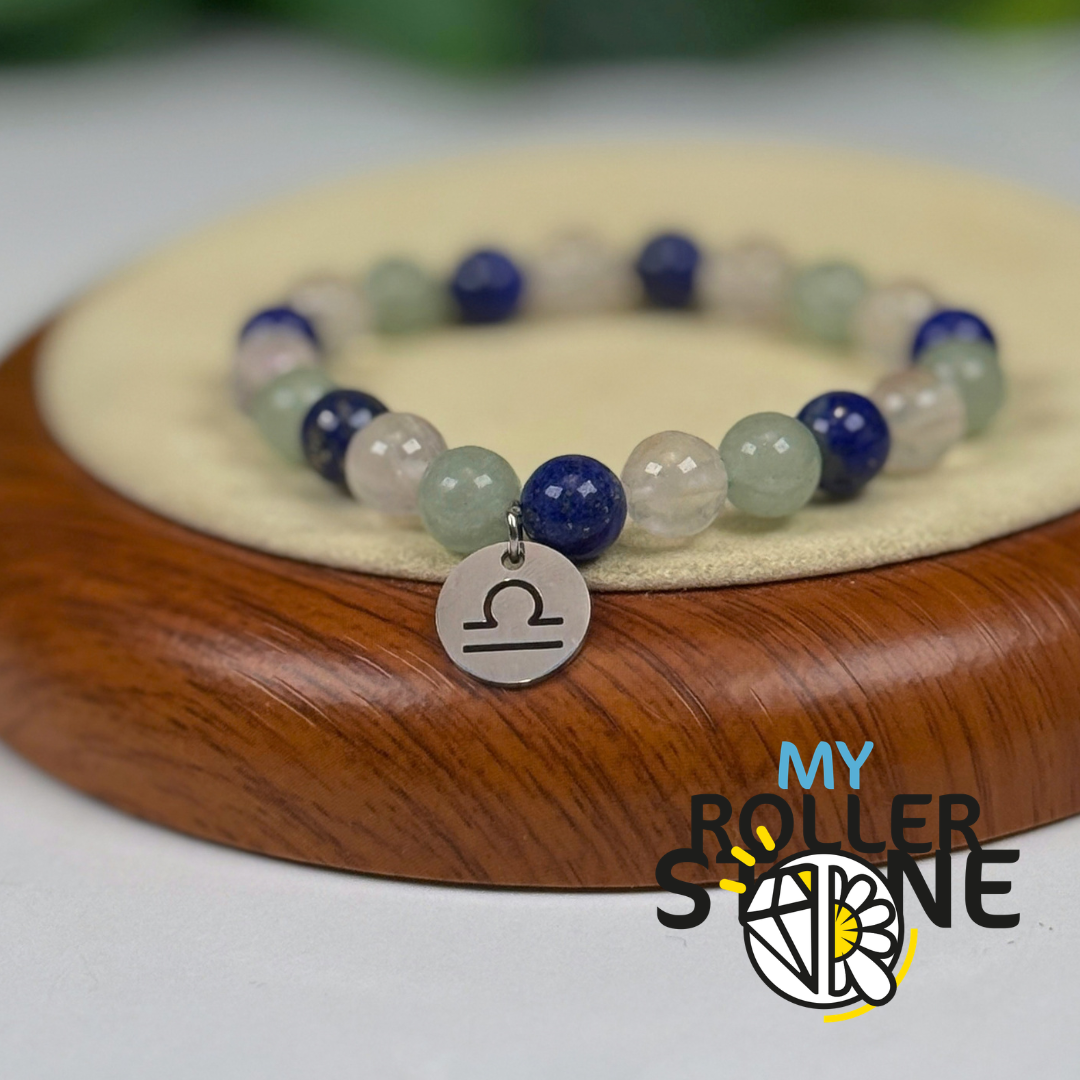 Bracelet Signe Lunaire Balance – Quartz rose, Lapis-lazuli & Aventurine verte