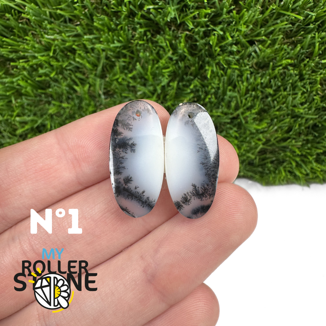 Paire de cabochons Opale Dendritique percé (Pour Boucles d'oreilles)