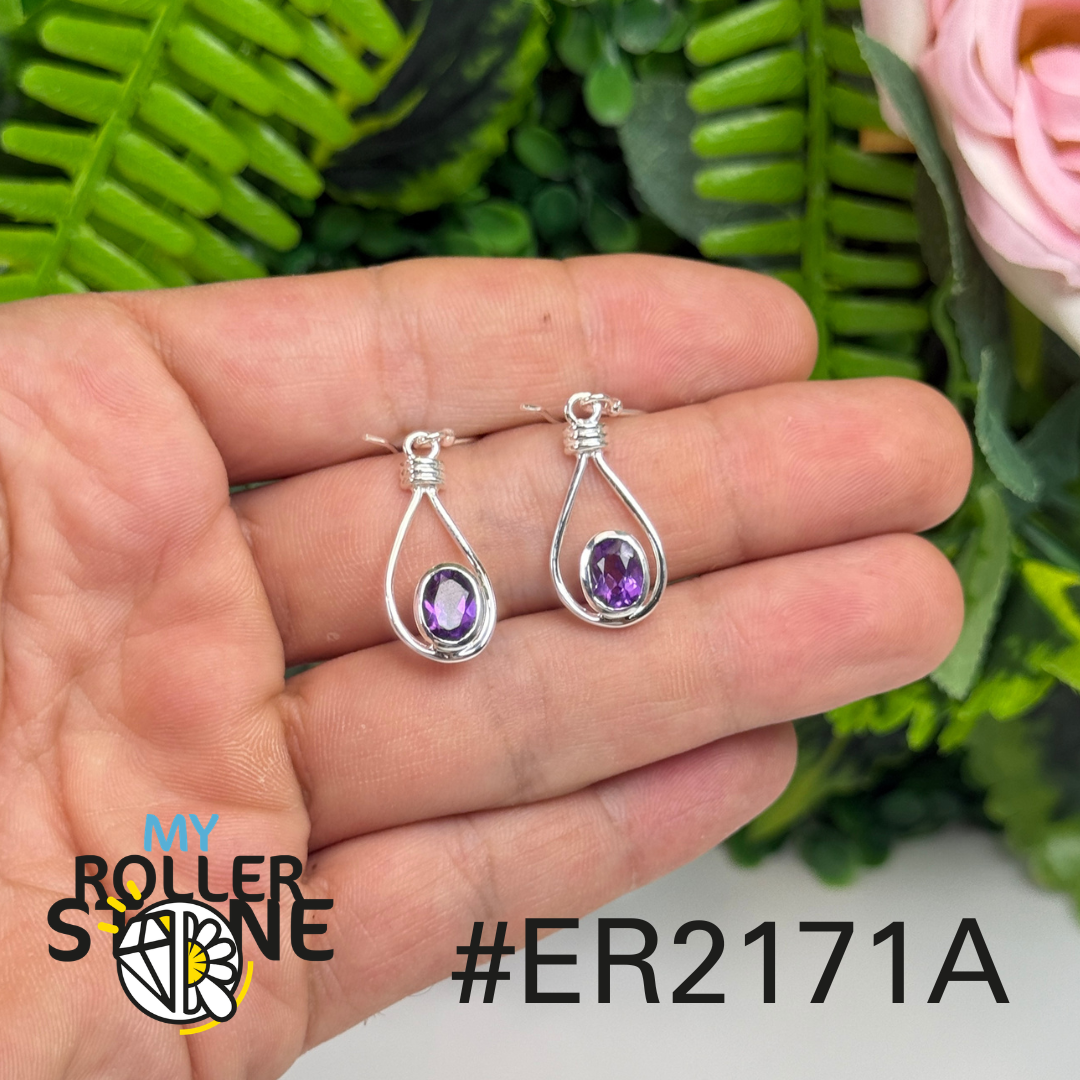 Boucles d’oreilles argent 925 améthyste facettée #171A