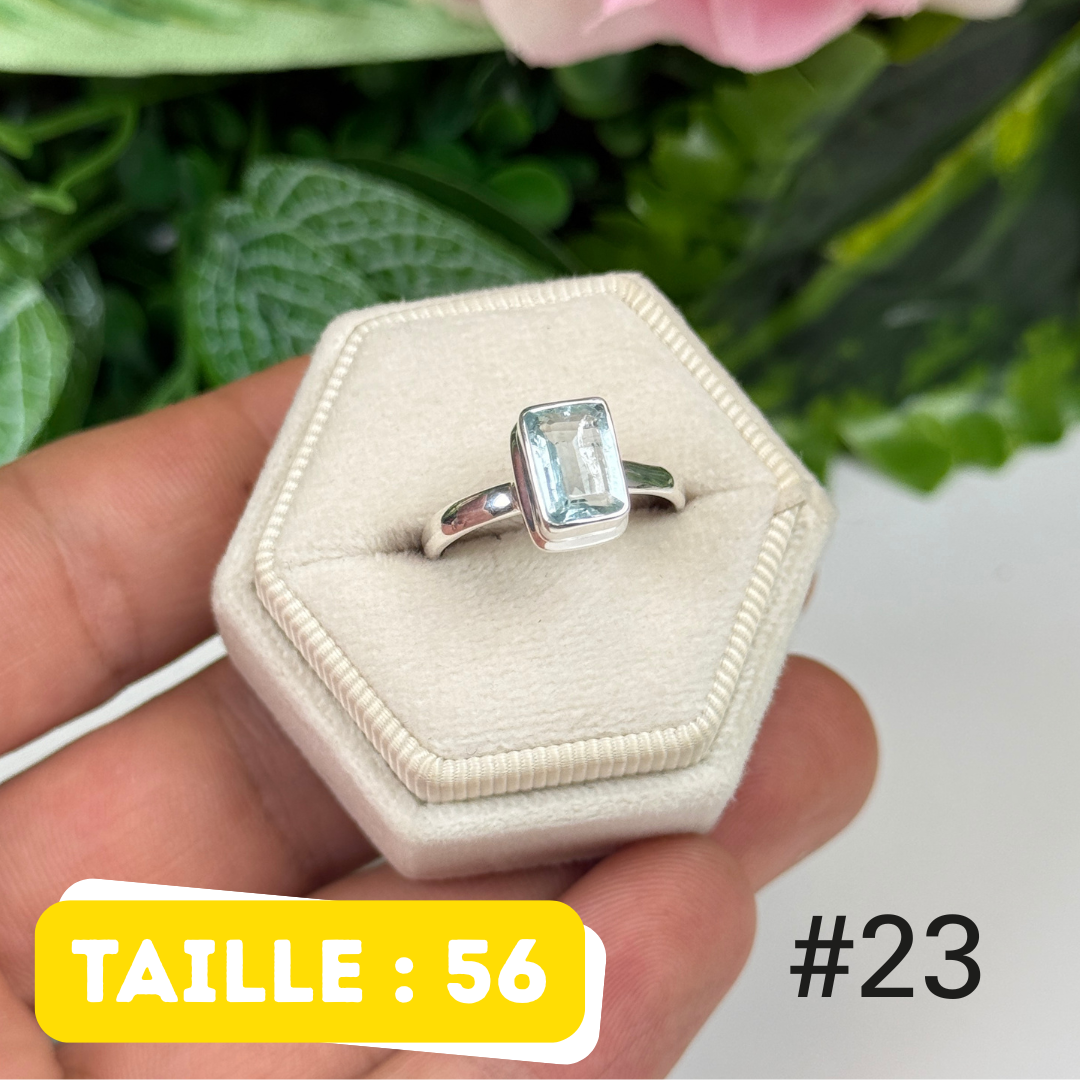 Bague argent aigue-marine facettée #FR23