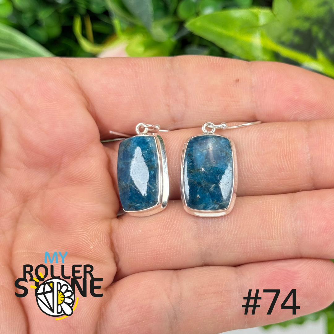 Boucles d’oreilles argent 925 apatite bleue néon #CE74