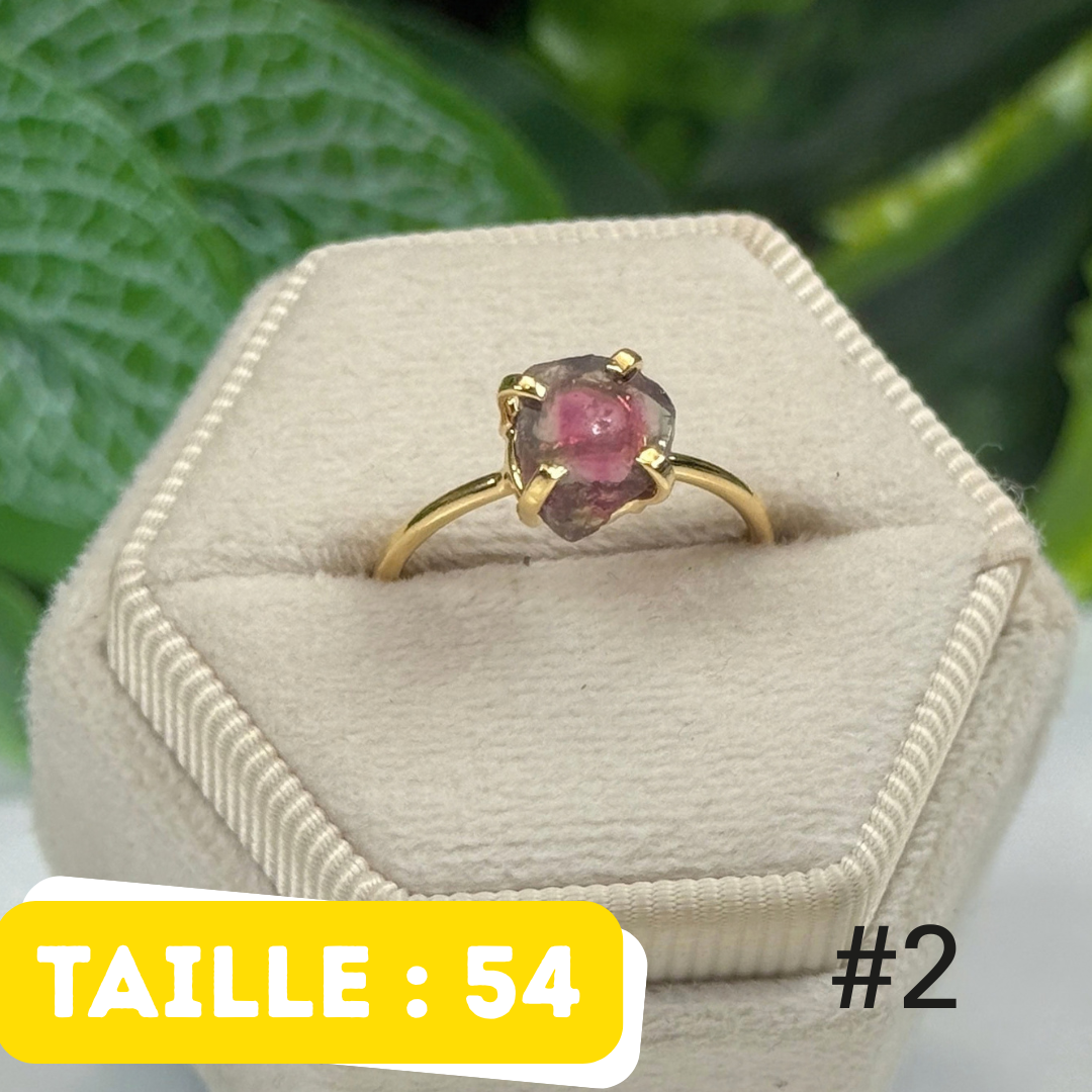 Bague Tourmaline Watermelon Argent 925 Plaqué Or #2