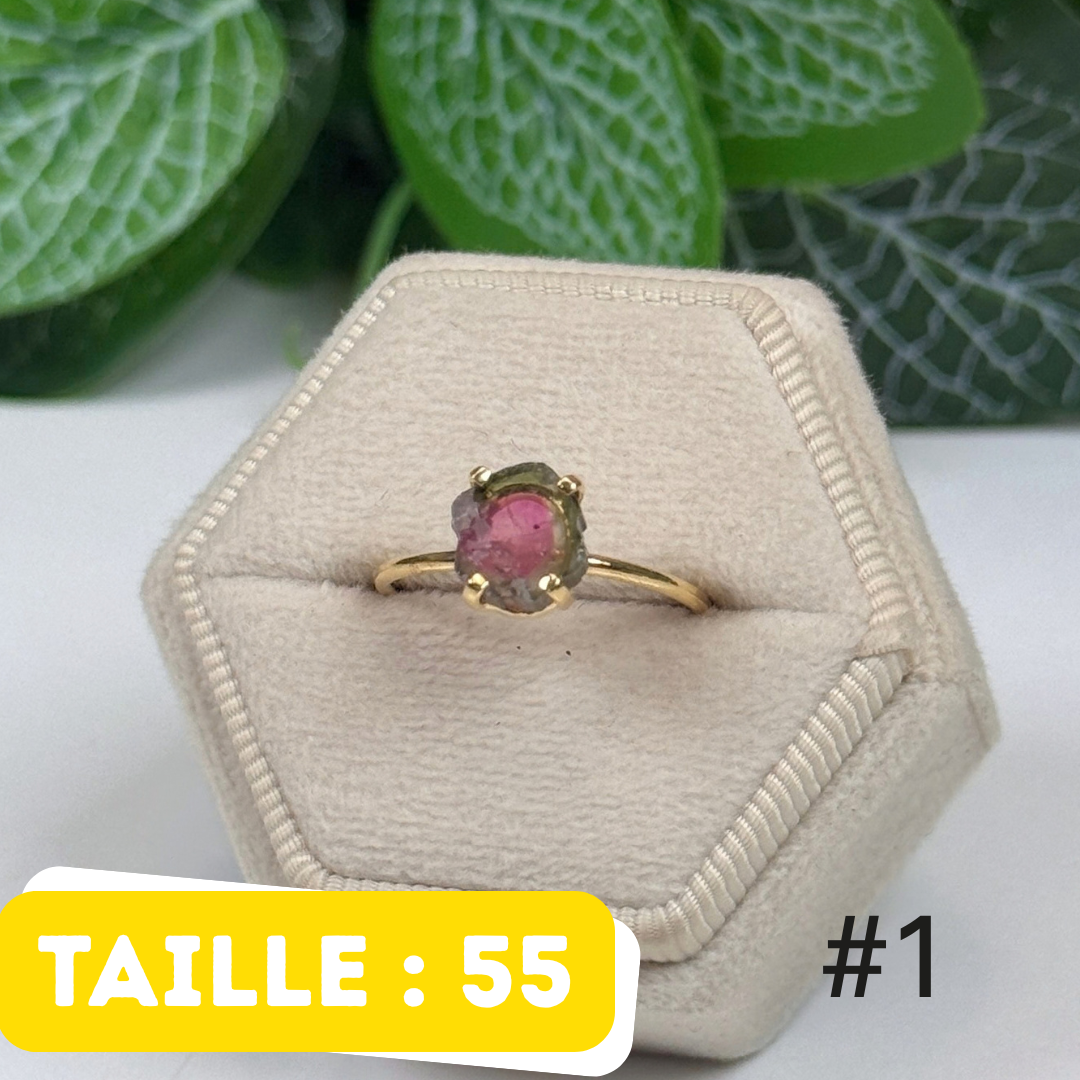 Bague Tourmaline Watermelon Argent 925 Plaqué Or #1