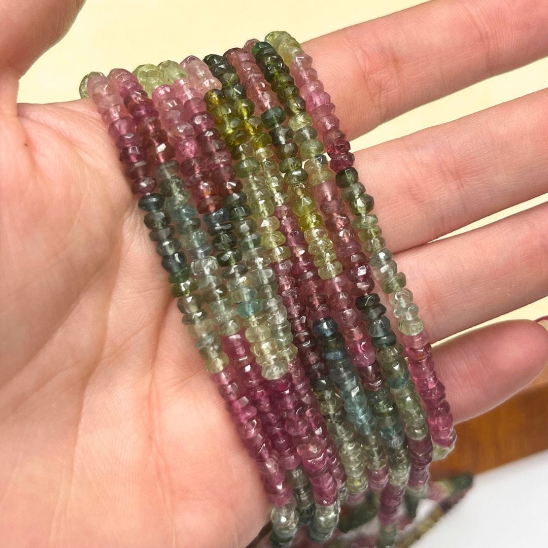 Perles Rondelles à facettes Tourmaline Multicolore (2.5x3.5 mm)