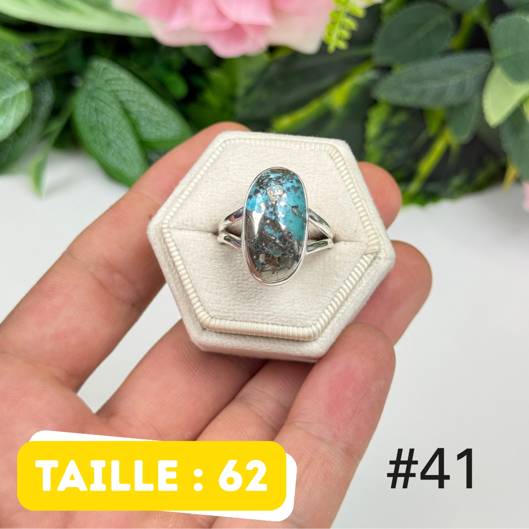 Bague argent 925 turquoise persane Nishapur #TR41