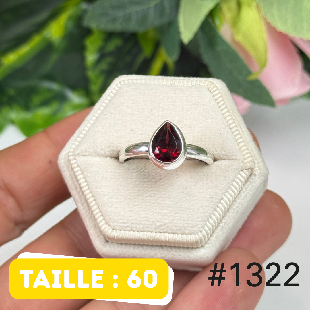Bague argent 925 grenat facetté #1322
