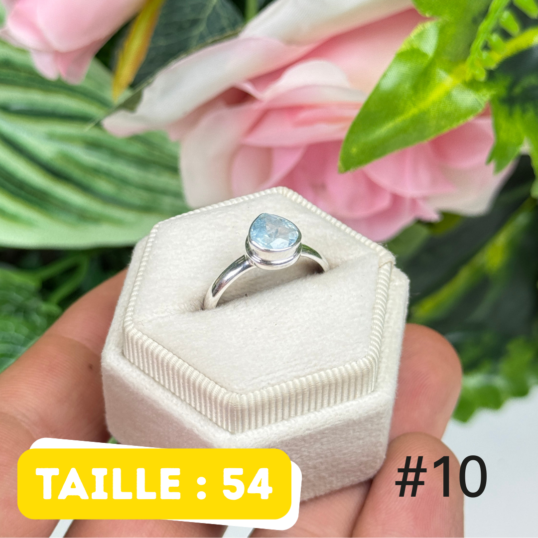 Bague argent aigue-marine facettée #FR10