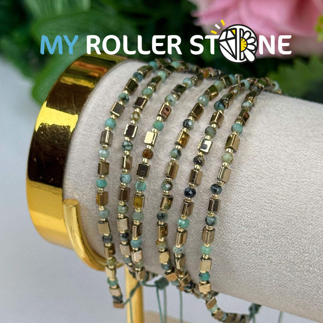 Bracelet Ajustable Turquoise Africaine et Pyrite