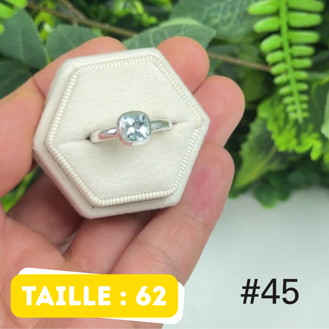 Bague argent 925 aigue-marine facettée #FR45