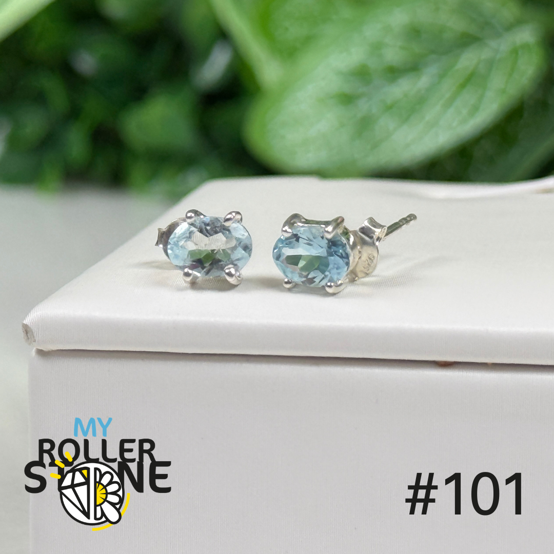 Puces d’oreilles argent 925 aigue-marine facettée #S101