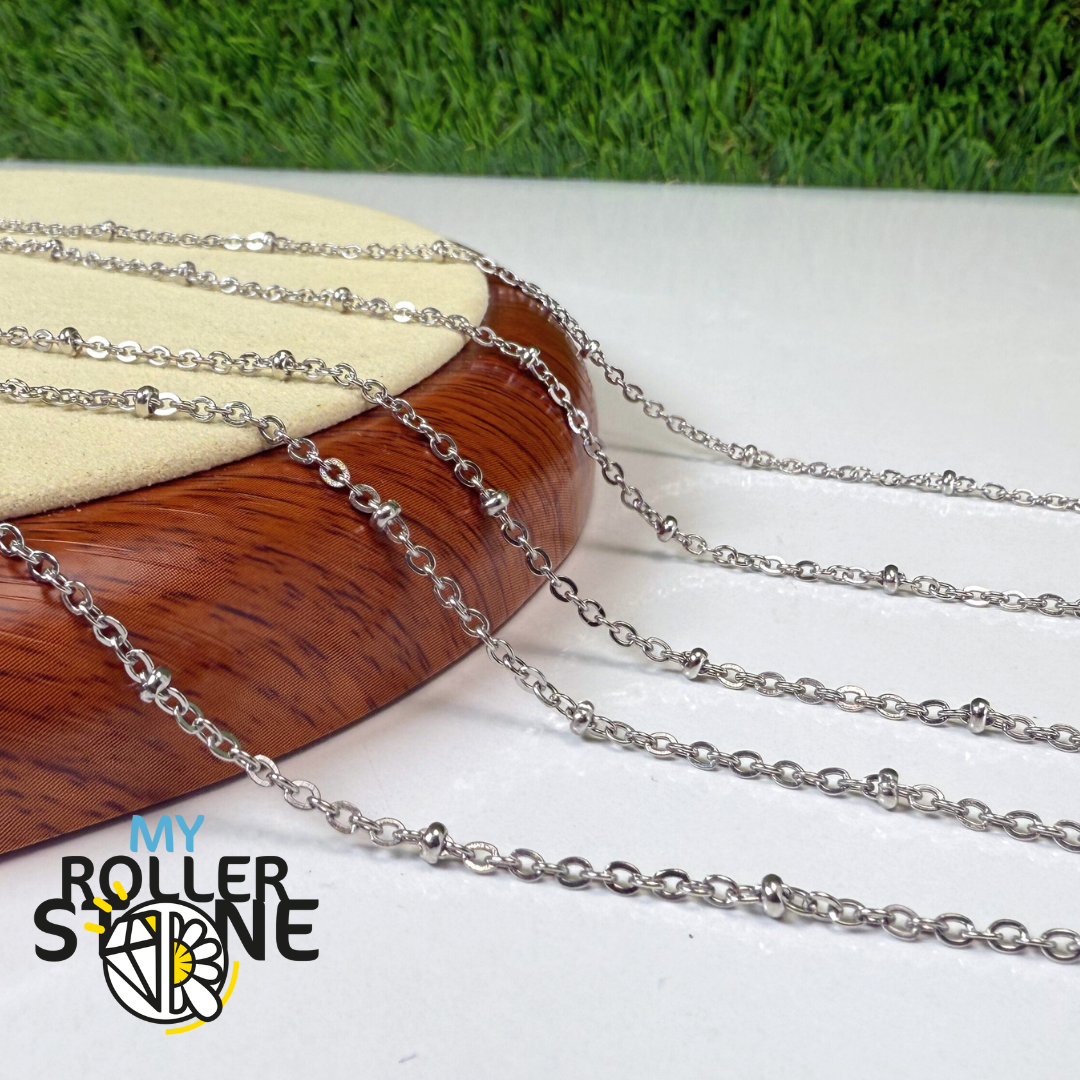 Chaine acier inoxydable perlée Or et argent (10 mètres)