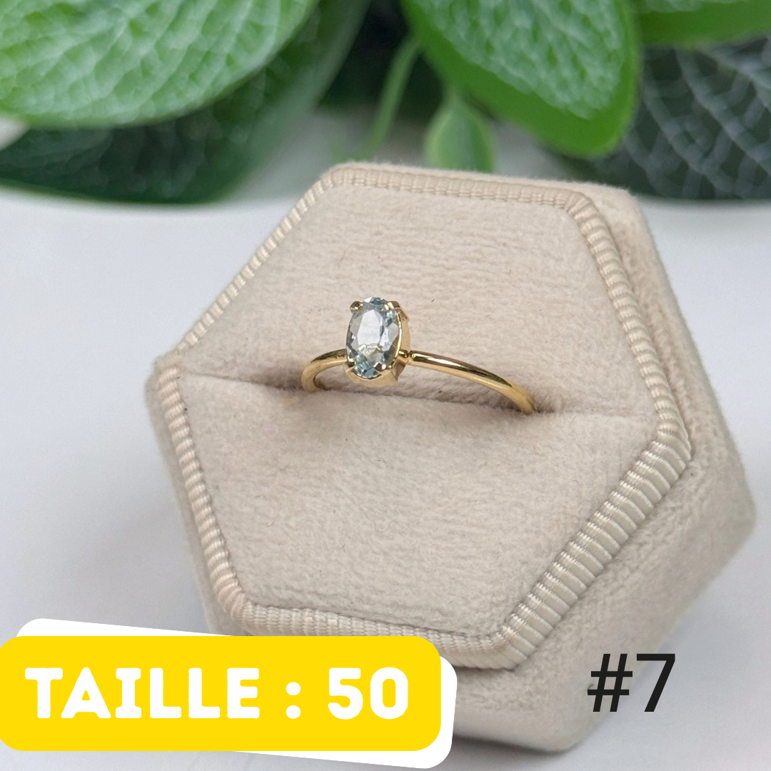 Bague Aigue-Marine facettée Argent 925 Plaqué Or #7