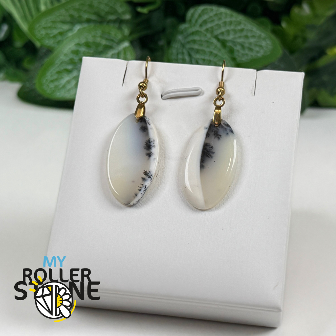Paire de cabochons Opale Dendritique percé (Pour Boucles d'oreilles)