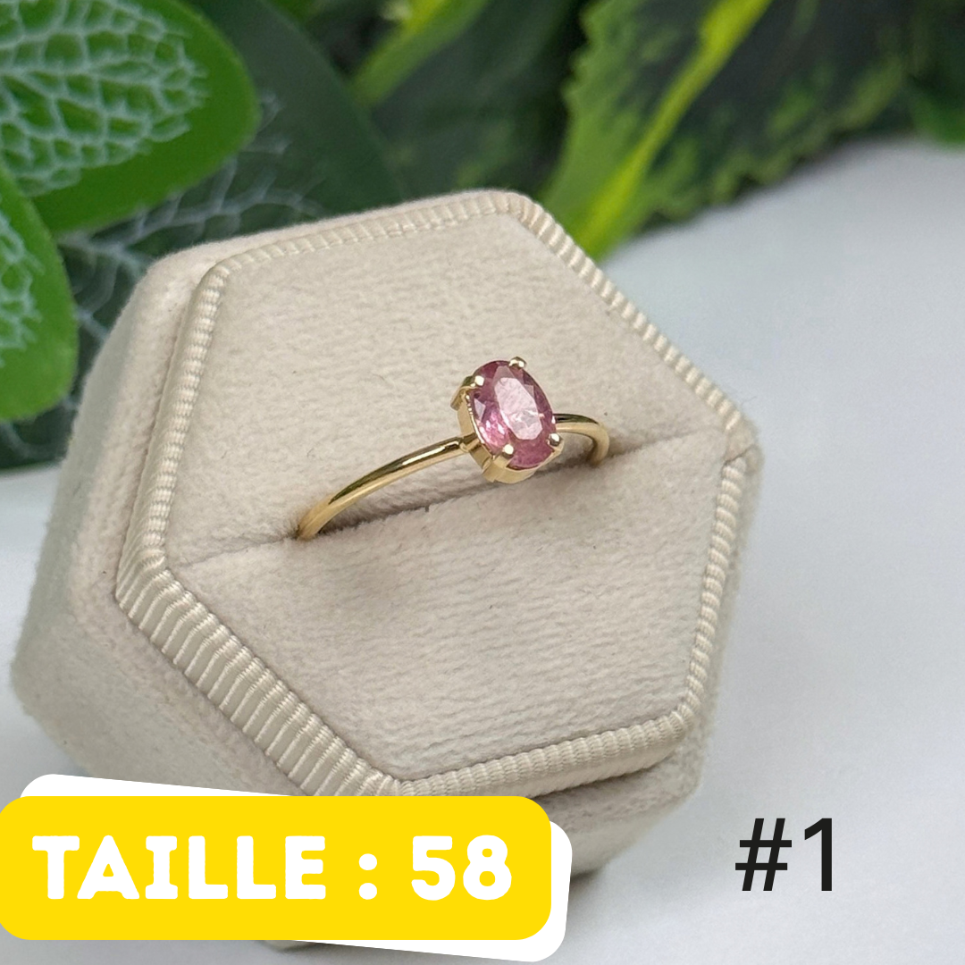 Bague Tourmaline Rose Argent 925 Plaqué Or #1