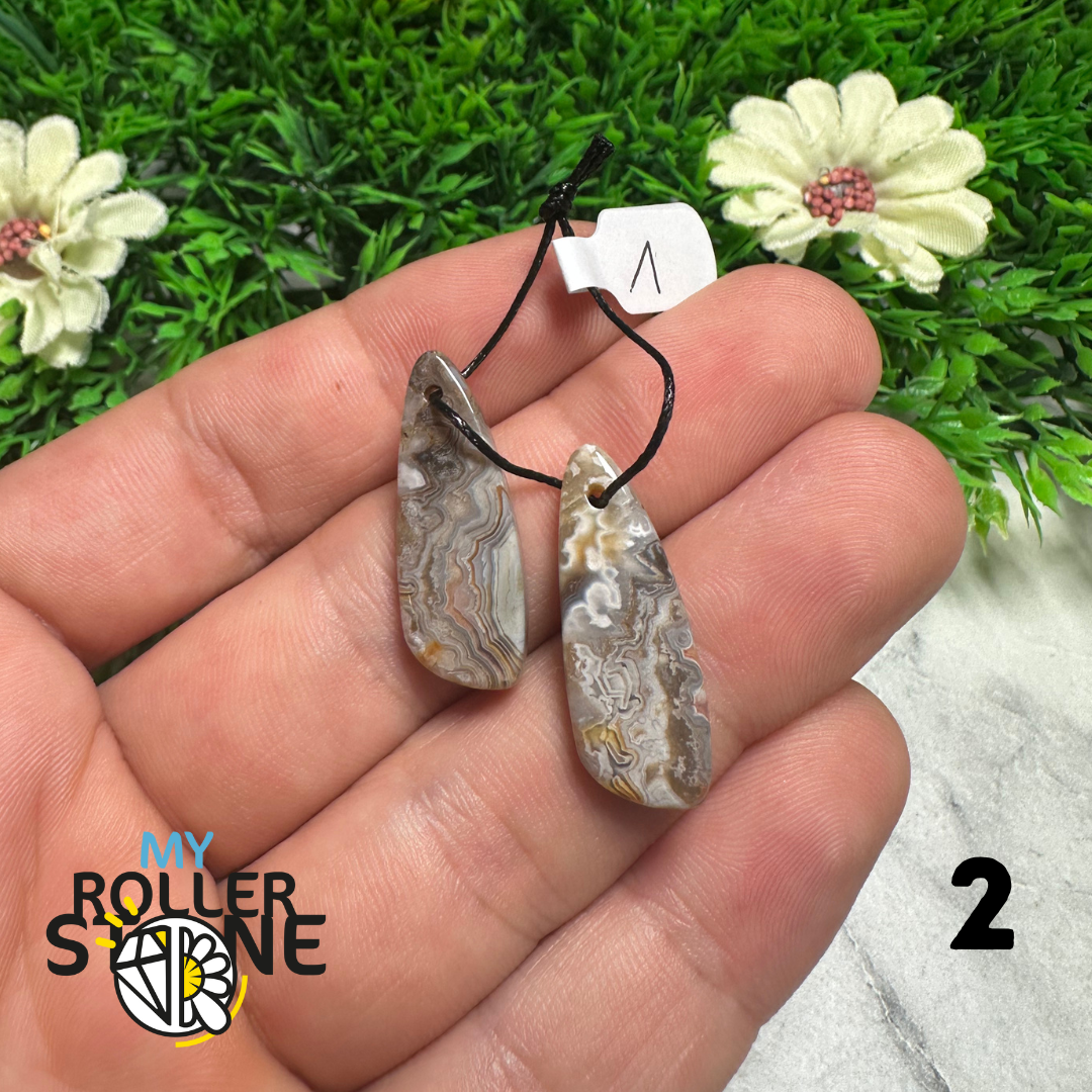 Paire de Cabochons percées Agate Mexicaine goute ovalisé