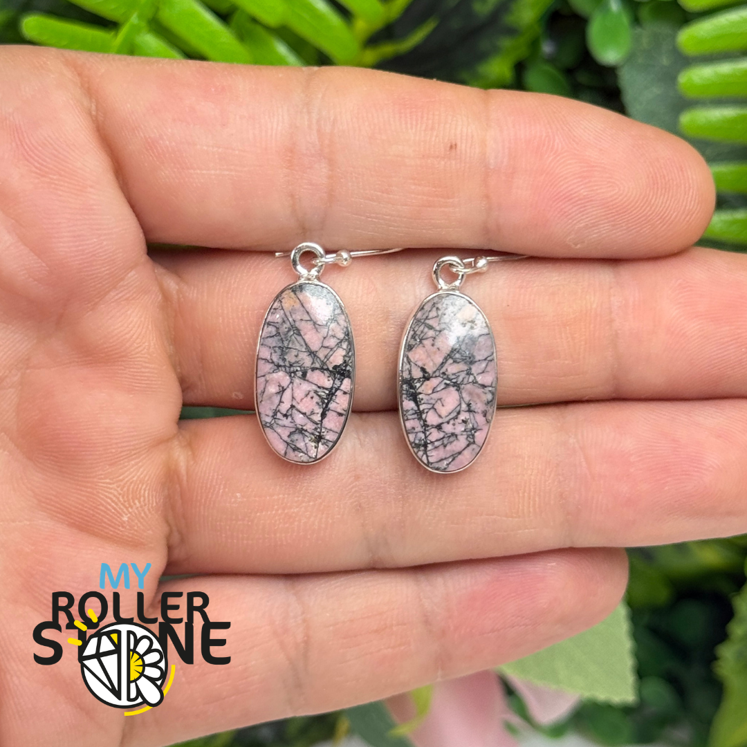Boucles d’oreilles argent 925 rhodonite #E317