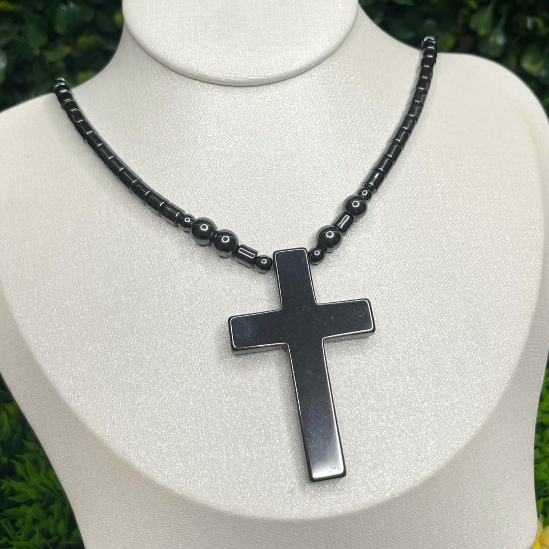 Collier en Hématite Grande Croix Simple