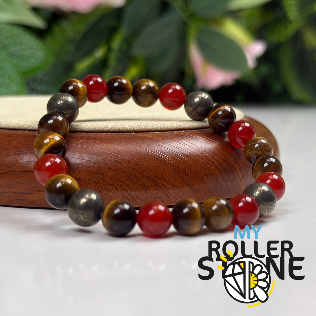Bracelet Chemin de Vie 1 – Œil de tigre, Cornaline & Pyrite