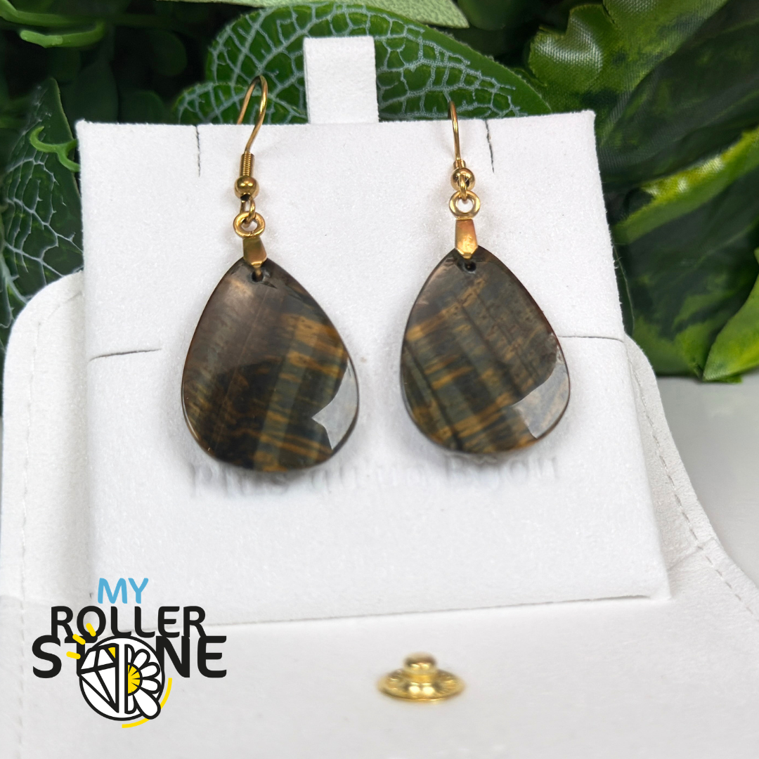 Paire de Cabochon percé en Oeil de Faucon pour Boucles d'oreilles