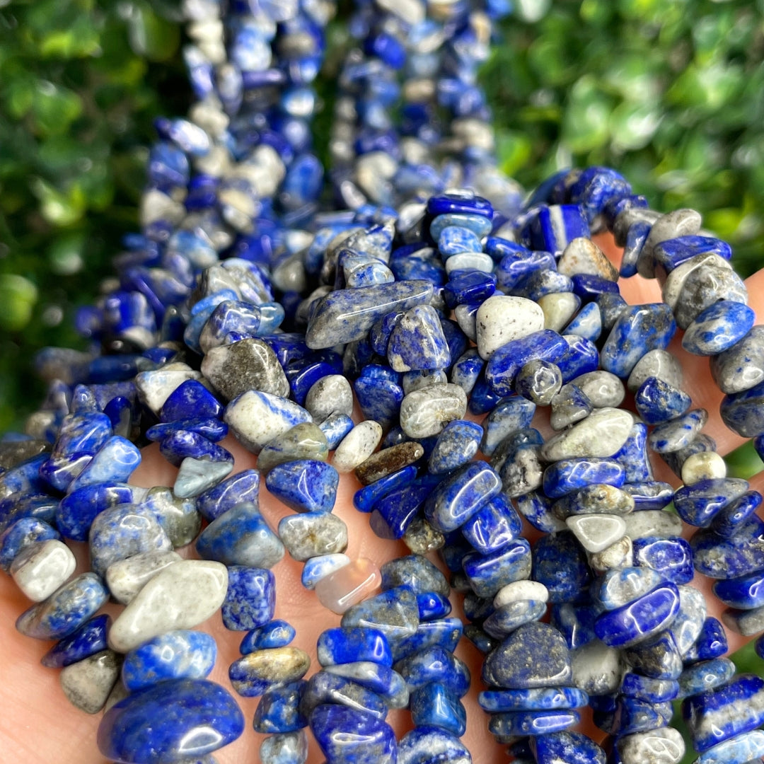 Perles De Pierre Lapis Lazuli - Chips Et Rondelles 8-14mm - Lot De 110 Pièces Sur Fil 39cm