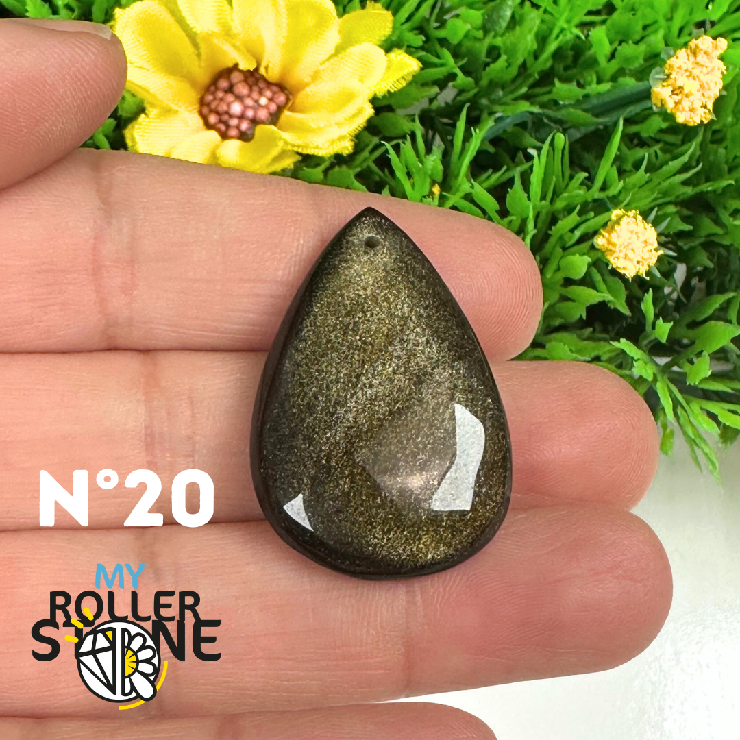 Pendentif Obsidienne dorée 5A percé