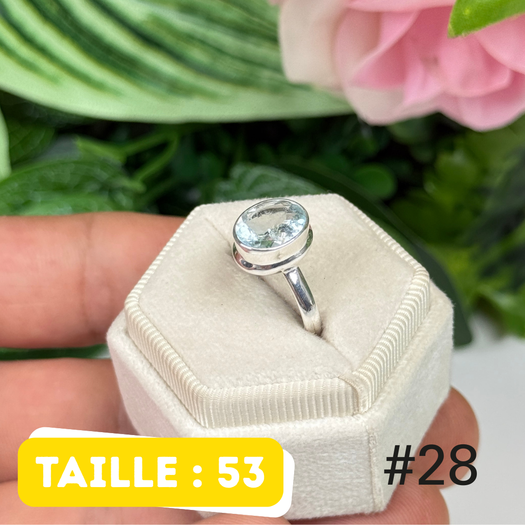 Bague argent aigue-marine facettée #FR28