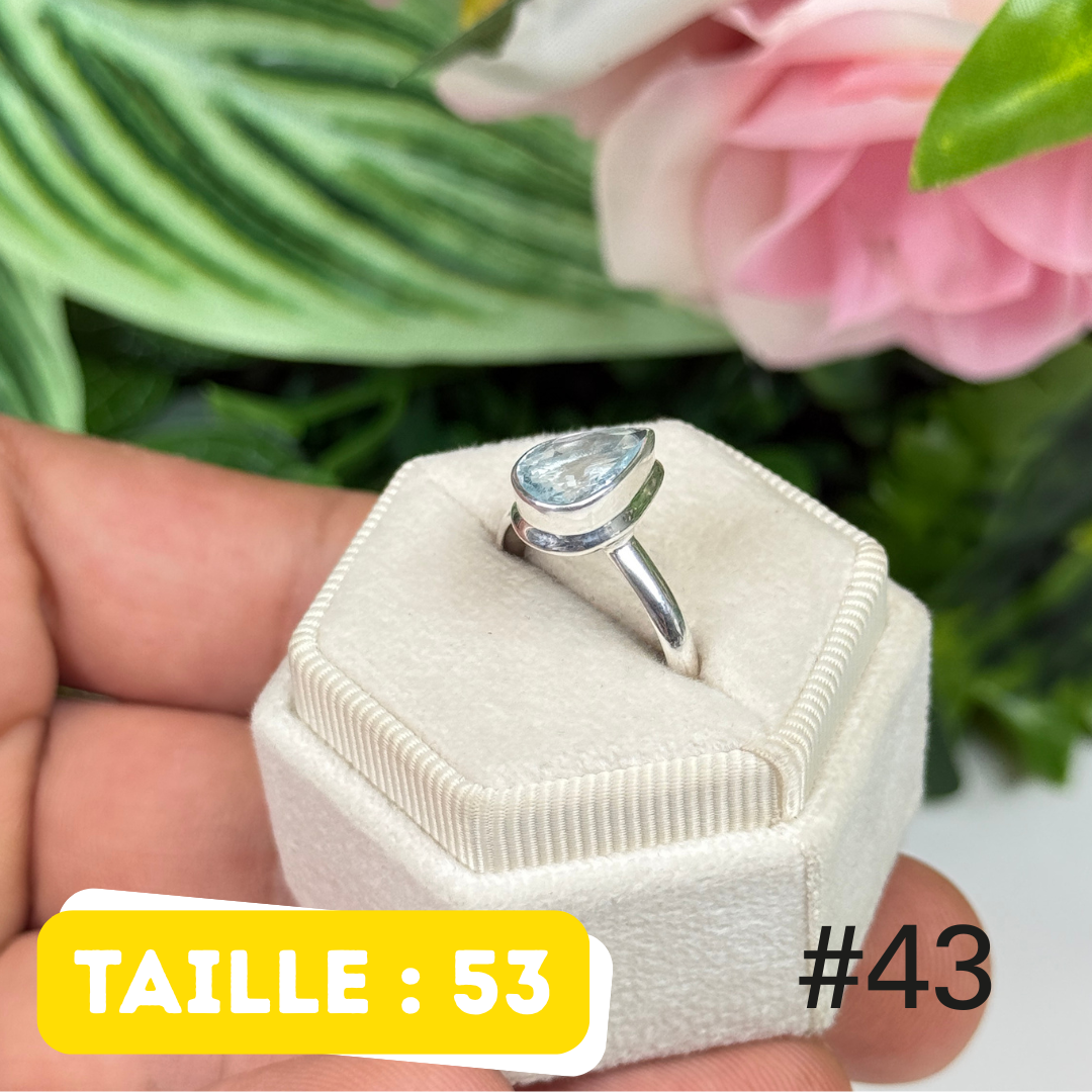 Bague argent aigue-marine facettée #FR43
