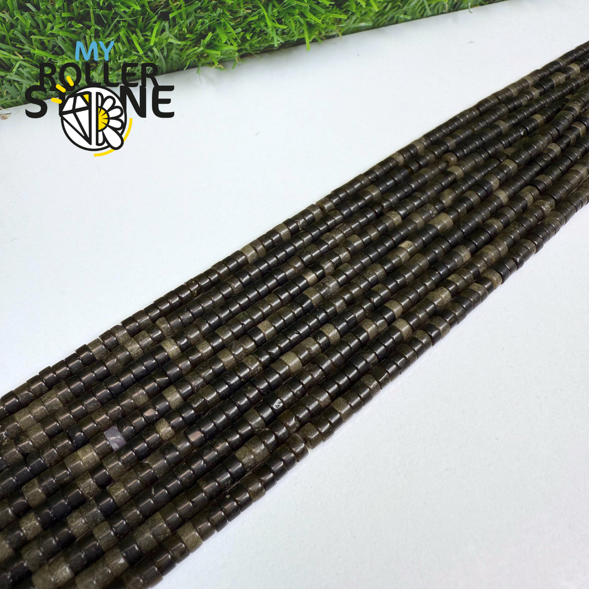 Perle heishi Obsidienne Dorée