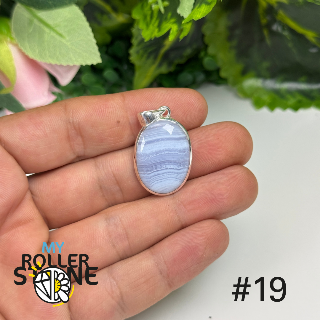 Pendentif argent agate dentelle bleue #AP19